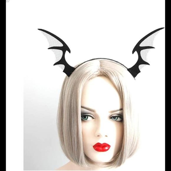 Cathercing Halloween Black Devil Wings Horn Net Lace Headband for Women main image 6